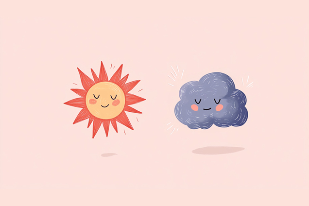 Illustration von einer Sonne und einer Wolke